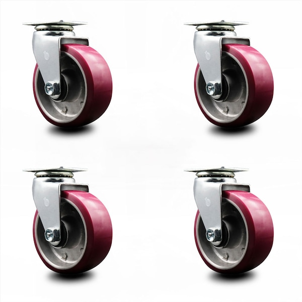 5 Inch Poly on Aluminum Wheel Swivel Caster Set with Ball Bearings SCC